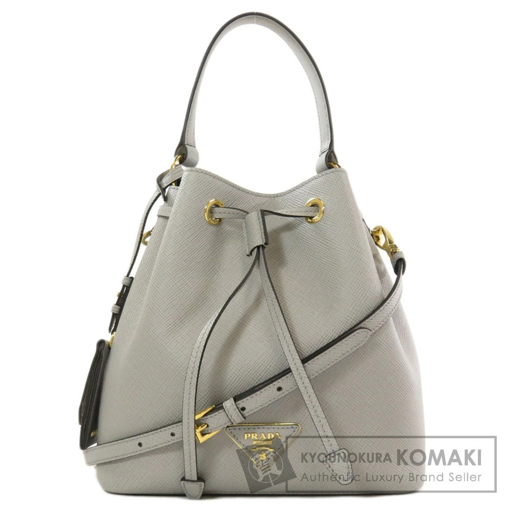 Prada Saffiano Cuir Drawstring Logo Handbag Leather